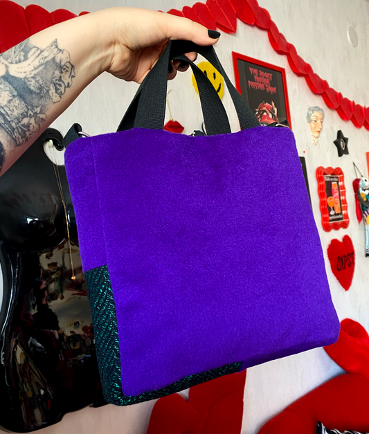 Molli-laukku • violetti + vihreä villakangas